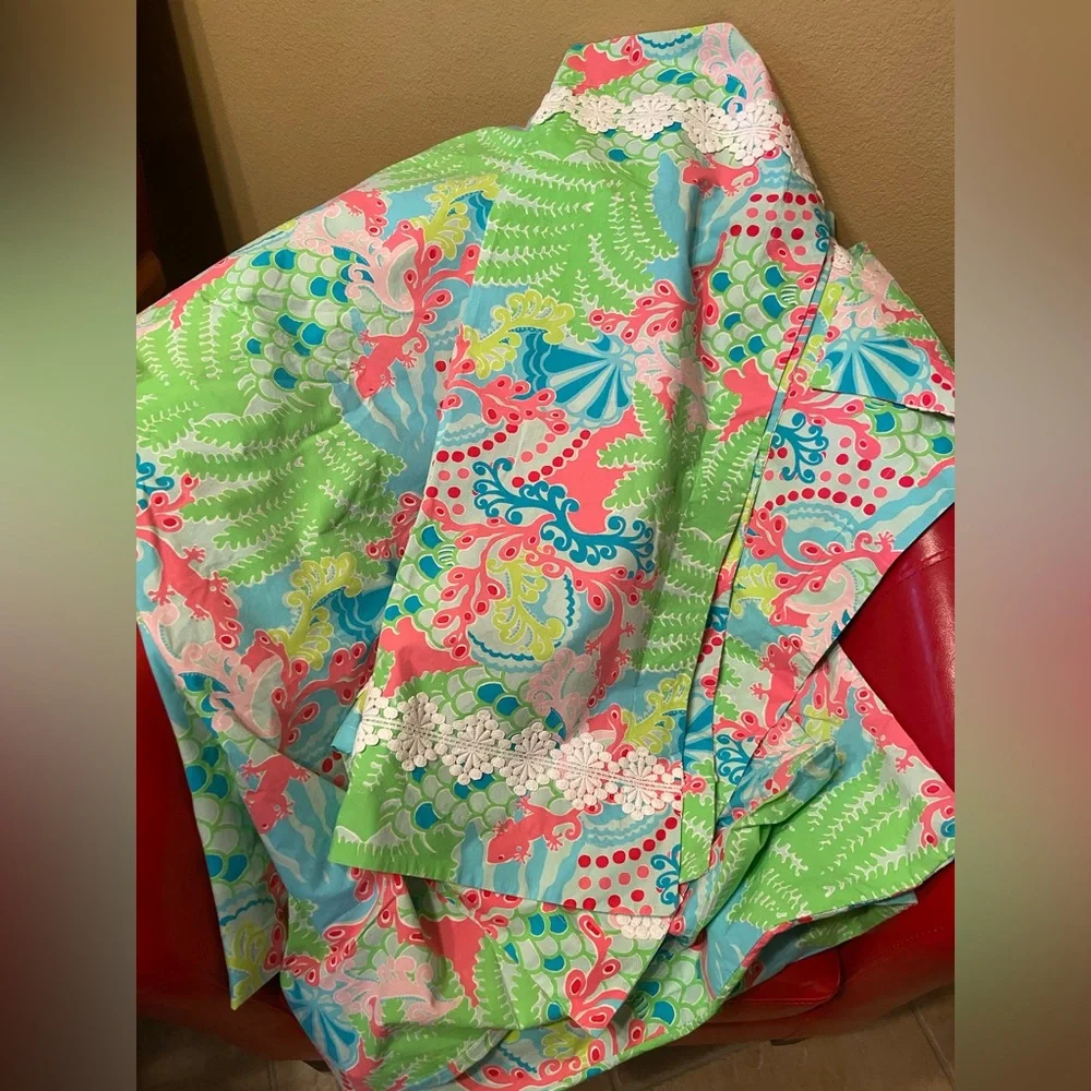 RARE HTF EUC Lilly Pulitzer For Garnet Hill Twin Duvet Cover & 2 shams gecko